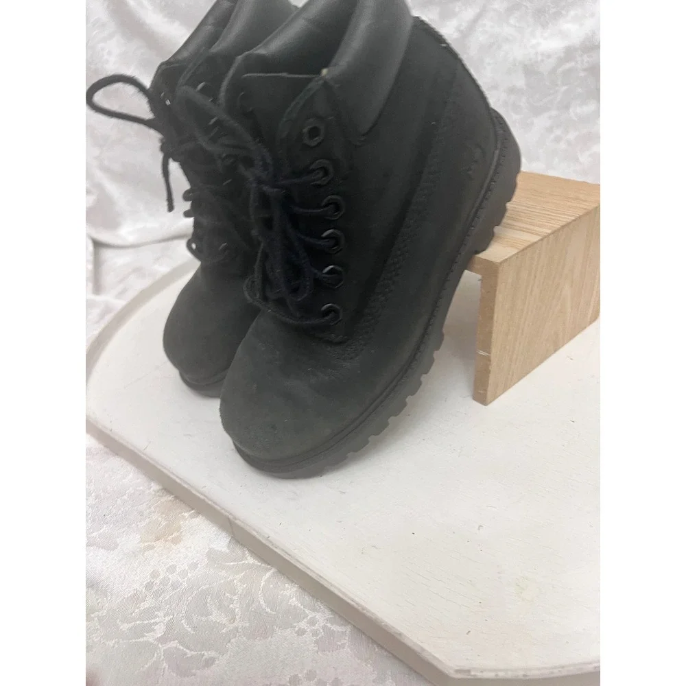 Timberland 6 Inch Premium Black Leather Waterproof Boots Kids Size 12 12807
